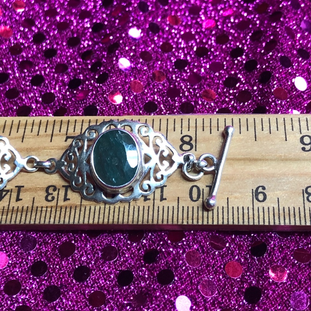 Emerald Sterling Silver Toggle Bracelet - Picture 4 of 5